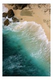 Tablou Canvas, "Valurile mării pe țărmul nisipos", Ocean, Valuri, Nisip, Țărm, Albastru, Spumă, St&acirc;nci, Natură, 26 x 39 cm, CMCLASS