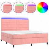 Cumpara ieftin Pat continental cu saltea &amp; LED, roz, 120x200 cm, catifea
