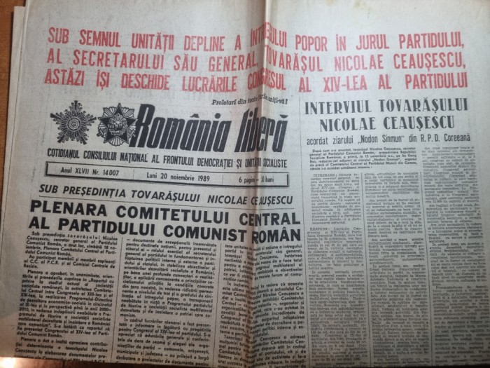 romania libera 20 noiembrie 1989-congresul al 14-lea al PCR