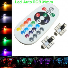 Led Auto interior, RGB, 39mm, Telecomanda , 12V, 1W