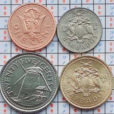 Set 4 monede Barbados 1, 5, 10, 25 cents 1973 - 2008 UNC - A028