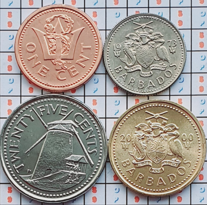 Set 4 monede Barbados 1, 5, 10, 25 cents 1973 - 2008 UNC - A028