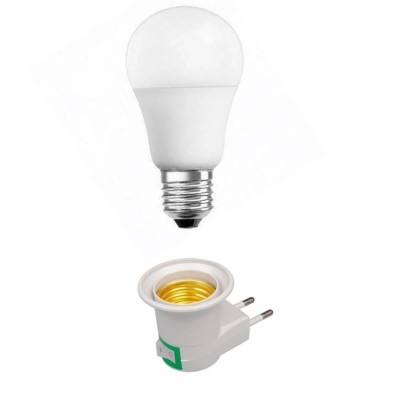 Dulie cu intrerupator si stecher, cu bec LED E27 10W, alb neutru 4500K, fix, alb foto