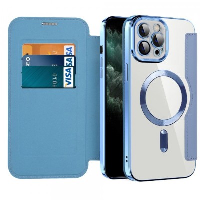 Husa MagSafe pentru Apple iPhone 11 Pro Max, Techsuit, SmartMag Book, Bleu foto