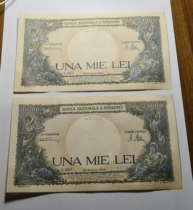 1000 lei 1945 UNC Serii Consecutive