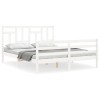 Cadru de pat cu tablie, alb, king size, lemn masiv