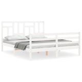 Cadru de pat cu tablie, alb, king size, lemn masiv