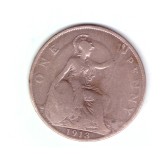 Moneda Marea Britanie 1 penny 1913, uzata, curata, Europa, Bronz