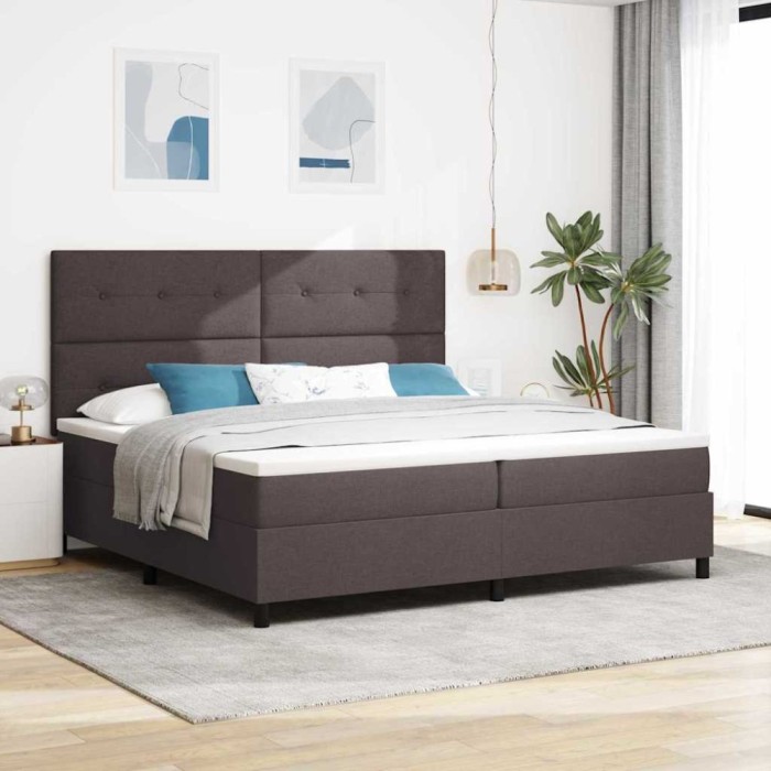 vidaXL Pat cu arcuri cu saltea Maro &icirc;nchis 200 x 200 cm țesătură