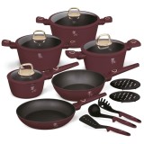 Cumpara ieftin Set de oale si tigai cu capace, 15 piese Leonardo Collection Berlinger Haus BH 8051, antiaderente, strat titan, visiniu mat, inductie, design elegant,