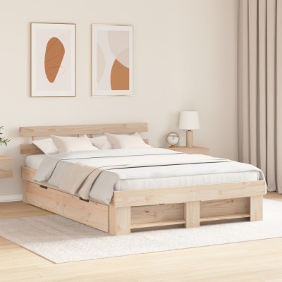 vidaXL Cadru de pat cu headboard Maro 140 x 200 cm Lemn masiv de pin foto