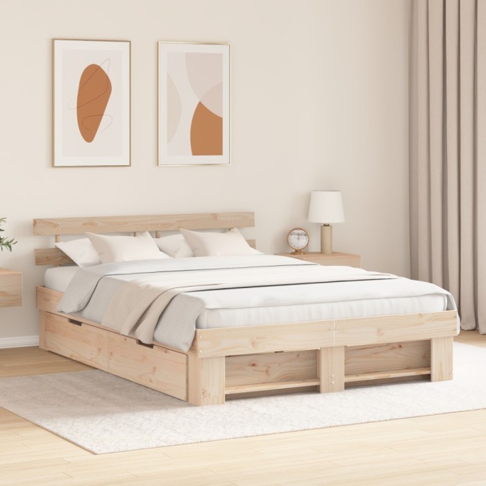 vidaXL Cadru de pat cu headboard Maro 140 x 200 cm Lemn masiv de pin