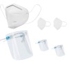 Set 2 masti de protectie KN95 si 2 viziere reutilizabile cu rama tip ochelari, pentru adulti, protectie completa