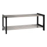 Cumpara ieftin Suport pantofi Padova din lemn negru, 2 rafturi din oțel 78x34 cm