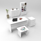 Set de mobilier de birou Barsto, Alb - Nuc - Stejar, 5 piese Elegante, 140x60x74 cm