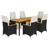Cumpara ieftin Set bistro de gradina, 7 piese, cu perne, negru, poliratan
