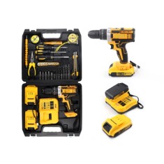 Trusa Bormasina cu Percutie, Autofiletanta, Portabila cu 30 Accesorii, 2 Acumulatori 36V, Cutie Transport Inclusa, Negru-Galben