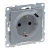 Priza schuko simpla 2P+T cu USB tip C Legrand Suno aluminiu 721329