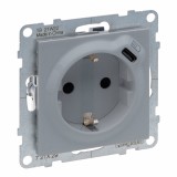 Priza schuko simpla 2P+T cu USB tip C Legrand Suno aluminiu 721329