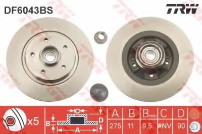Disc frana RENAULT KANGOO Express (FW0/1) (2008 - 2016) TRW DF6043BS foto