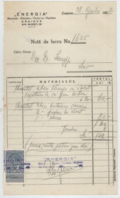 Romania, Energia, Materiale - Electrice - Technice - Sanitare, Nota de lucru (I), Craiova, 1937 foto