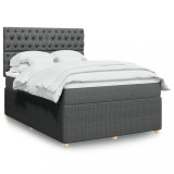 Gossi pat continental cu saltea, gri inchis, 160x200 cm, tesatura
