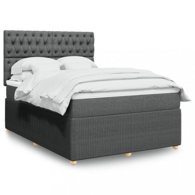 vidaXL Pat box spring cu saltea, gri &amp;icirc;nchis, 140x190 cm, textil 3292059 foto