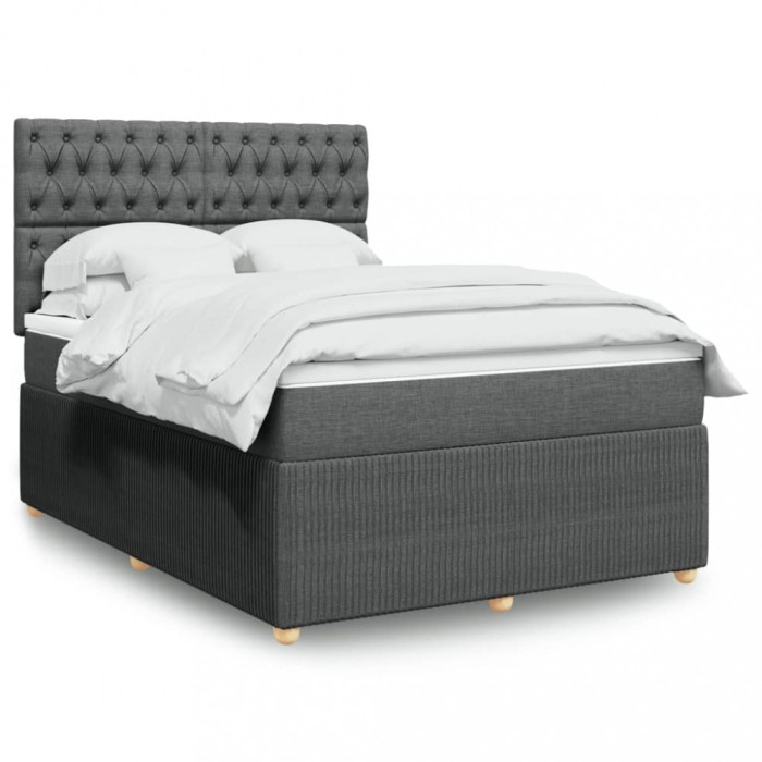 vidaXL Pat box spring cu saltea, gri &icirc;nchis, 140x190 cm, textil 3292059