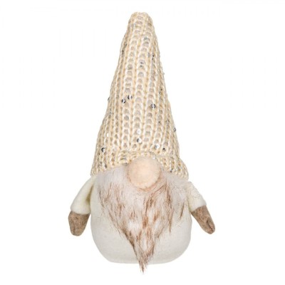 Figurină Decorativă Crăciun, Gnome, Căciulă Ecru cu Paiete, Poliester, 15cm foto