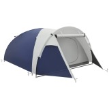 Outsunny Cort de camping 3/4 persoane &icirc;n formă de dom ușor ventilat cu uși cu fermoar 320 x 240 x 130 cm bleu fonc&eacute; gri deschis | Aosom Romania