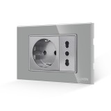 Cumpara ieftin Priza Schuko si universala italiana Luxion, rama din sticla, 3M, gri