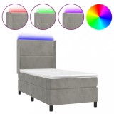 Cumpara ieftin Pat cu arcuri, saltea si LED, gri deschis, 100x200 cm, catifea