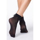 Șosete subțiri din poliamidă cu model plasă și fundiță, Conte Elegant Fantasy 18C-10CP, Negru, 36-39 (23-25)