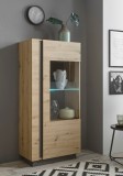 Vitrină Clair, 72x40x154 cm, stejar artizan/grafit, PAL melaminat, cu raft din sticlă și design fără m&acirc;nere