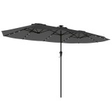 Outsunny Umbrelă Dublă de Grădină 4x2 m cu 36 LED-uri Solare UPF50+ Manivelă 12 Spițe Rezistentă la Apă Gri &icirc;nchis | Aosom Romania