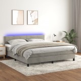Cumpara ieftin Pat cu arcuri, saltea și LED, gri deschis, 180x200 cm, catifea