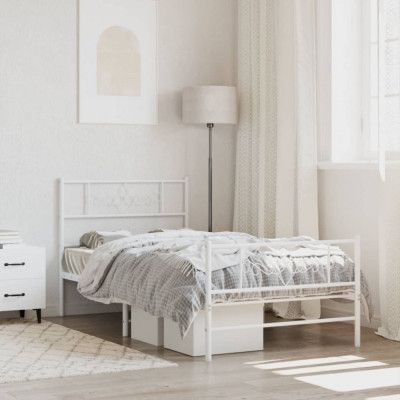 vidaXL Cadru de pat metalic cu tăblie de cap/picioare, alb, 100x200 cm foto