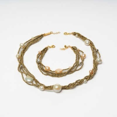 Set Celeste din hematit auriu și perle foto