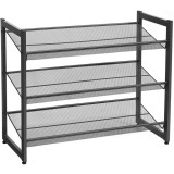 SONGMICS Raft de depozitare pantofi pe 3 niveluri, metal, rafturi plate sau unghiulare reglabile, 31x74x63cm, negru Household NewTrend
