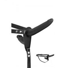 Strap-on Dublu pentru Femei, Silicon, Negru, 15.5 cm