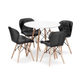 Cumpara ieftin Set masa rotunda stil scandinav + 4 scaune Lago, Artool, MDF si lemn, alb si negru, 60x50 cm, Leobert