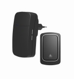 Sonerie fara fir si fara baterie 1 transmitator - comutator cinetic (1buton) si 1 receptor negru ( 1 sonerie) la priza , 38 melodii, distanta 150m. IP, Omu System