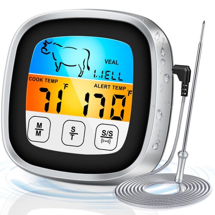Termometru Digital de Bucatarie, Ecran Tactil, Functie Timer si Alarma, 8 Tipuri de Carne, 5 Trepte de Gatire, pentru Mancare, Sonda Inox, Magnetic, N