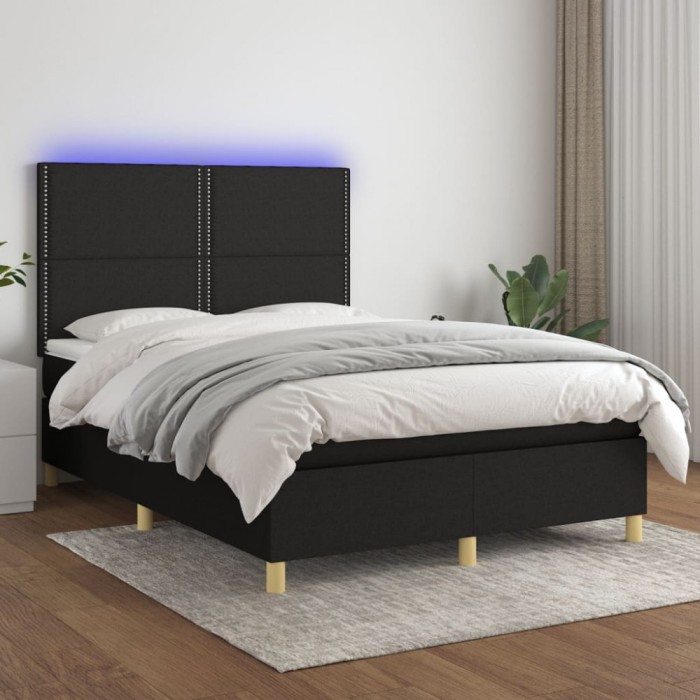 vidaXL Pat cu arcuri, saltea și LED, negru, 140x190 cm, textil 3135351