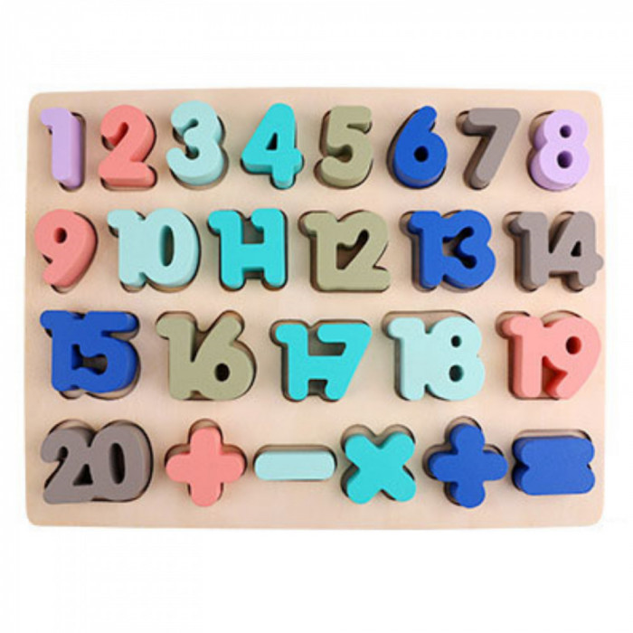 Puzzle lemn 3D numere si operatiuni 1 &ndash; 20 Pastel - JH-170