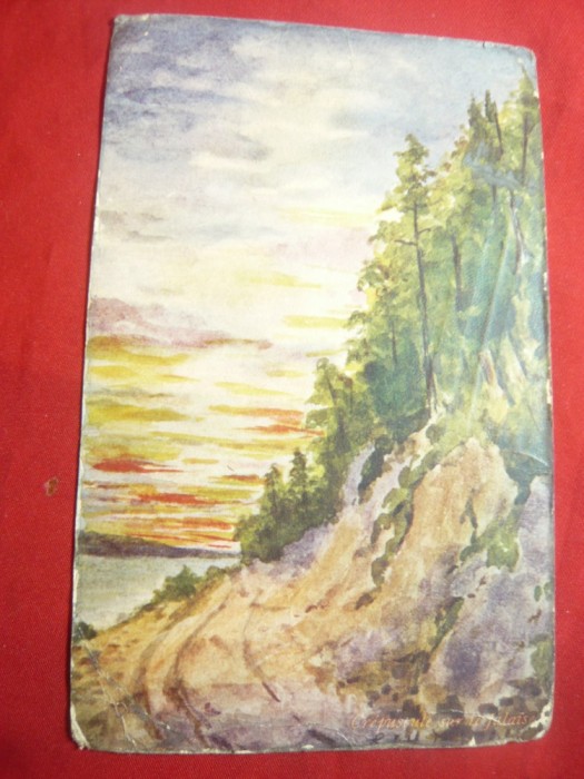 Ilustrata - Crepuscul pe Faleza -circ.1908 francat 5bani Spic Grau ,la Moinesti