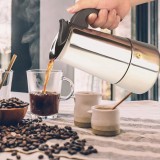Cumpara ieftin Cafetiera Expresso Aragaz Inox 300ml, 6 Cesti - Espressor Cafea Moka, Plita Gaz/Electrica, Argintiu