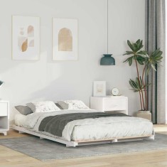 vidaXL Cadru de pat de podea Alb 135 x 190 cm Lemn masiv de pin 873080 foto