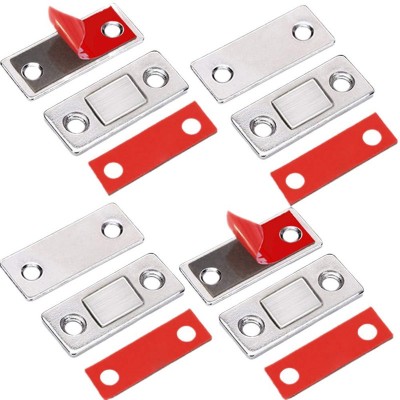 Set de 4 inchizatoare magnetice, cu suruburi, magneti pentru usa dulap, 4 x1.7x0.35cm, Argintiu foto