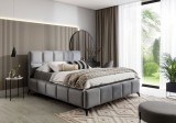 Pat matrimonial Rubik 160x200 cm, tapitat catifea gri, somiera inclusa, design modern